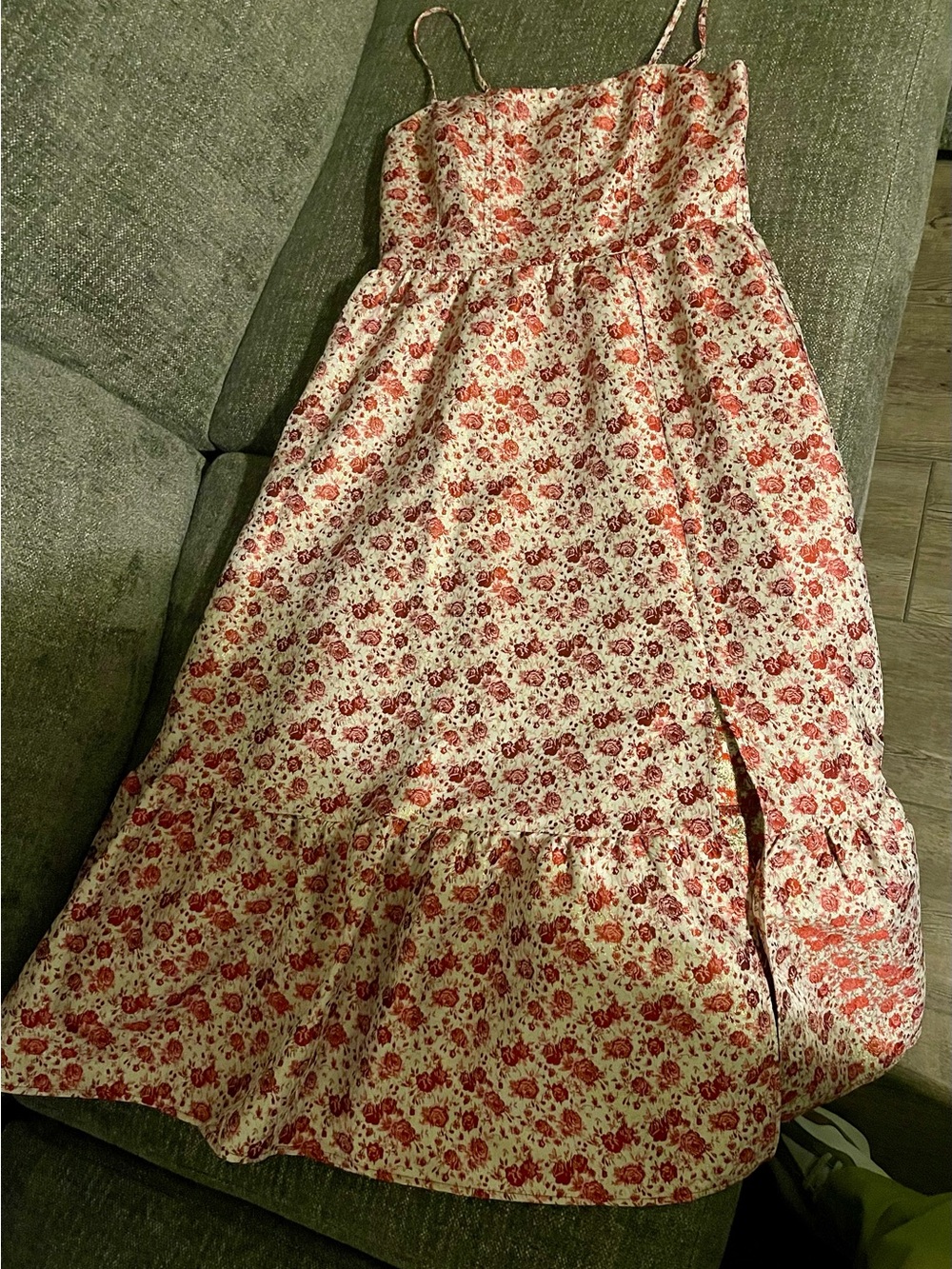 Floral Spaghetti Strap Midi Dress - Pink & Cream
